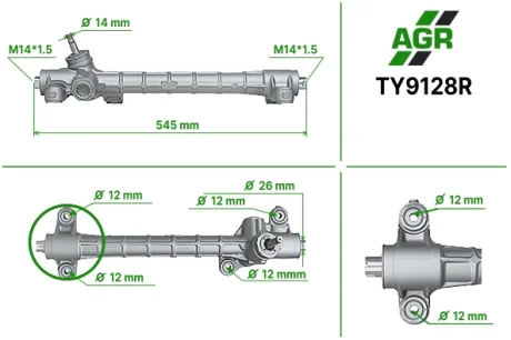 Рулевая рейка без ПК, восстановлена, TOYOTA PRIUS 2003-2009 AGR TY9128R