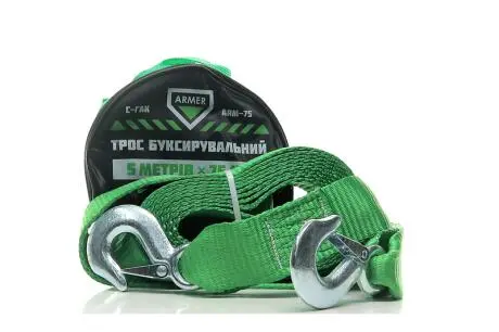 Трос буксирувальний 7т. стрічка 5м. C гак, зелений <> ARMER ARM-75