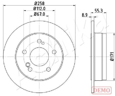 Диск тормозной (задний) MB 190 (W201)/124/C-class (W202) 82-00 (258x9) ASHIKA 61000504C