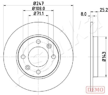 Диск тормозной (задний) Citroen Saxo/Xsara/Peugeot 106/206/306 91- (247x8) ASHIKA 61000615C (фото 1)