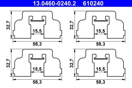 Монтажний набір гальмівних колодок DACIA LOGAN, LOGAN MCV, SANDERO RENAULT LOGAN I, SANDERO/STEPWAY I 1.0ALK-1.6LPG 08.04- ATE 13046002402