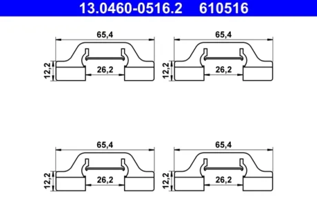 Монтажний набір гальмівних колодок AUDI A4 B6, A4 B7, A6 C5, ALLROAD C5, TT SEAT EXEO, EXEO ST, LEON, TOLEDO II SKODA OCTAVIA I VW BORA, BORA I, GOLF IV, NEW BEETLE, POLO 1.4-4.2 04.96-12.13 ATE 13046005162