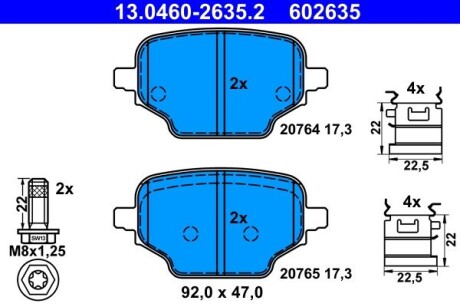 Тормозные колодки (задние) Citroen Berlingo/Opel Combo E/Peugeot Partner 18-/Toyota Proace 19- ATE 13046026352