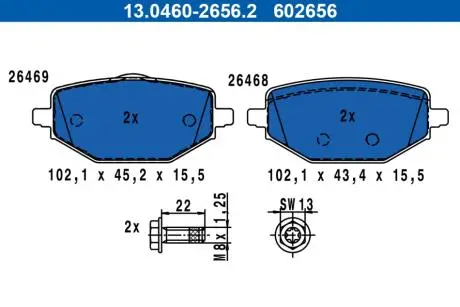 Гальмівні колодки, дискові ATE 13.0460-2656.2
