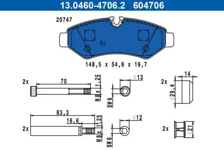 Колодки гальмівні (задні) MB Sprinter (W907/W910) 211-419CDI 18- ATE 13046047062