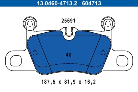 Колодки гальмівні (задні) Porsche 911 12-/Cayenne Coupe 19- (Brembo) (з балансиром) ATE 13.0460-4713.2