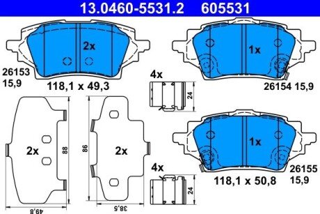 Колодки гальмівні (задні) Toyota Corolla 18-/C-HR 16- (з аксесуарами) ATE 13.0460-5531.2