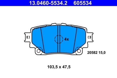 Тормозные колодки (задние) Toyota Rav4 18-/Highlander 19- (с датчиком) ATE 13046055342 (фото 1)