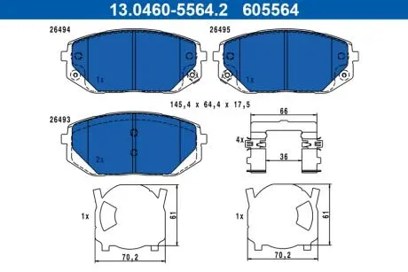 Колодки гальмівні (передні) Hyundai Tucson 20-/Ioniq/Kia EV6 21- (Mobis) ATE 13046055642