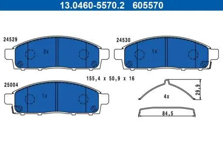 Колодки гальмівні (передні) Mitsubishi L200 05-/Pajero Sport II 08-/Fiat Fullback 16- (з аксесуарами) ATE 13046055702