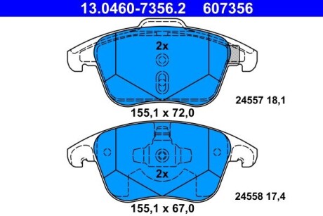 Колодки гальмівні (передні) Citroen C4 04-11/Peugeot 207/308 07-14/208 12-/307 03-09/3008 09-16 ATE 13046073562