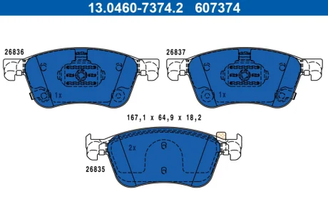 Комплект гальмівних колодок передн, NISSAN X-TRAIL IV RENAULT AUSTRAL, ESPACE VI, MEGANE E-TECH 1.2H/1.5H/Electric 11.21- ATE 13046073742