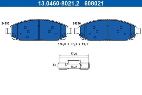 Комплект гальмівних колодок передн, JEEP COMMANDER, GRAND CHEROKEE III, GRAND CHEROKEE IV 3.0D-5.7 10.04- ATE 13046080212