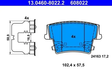 Колодки тормозные (задние) Chrysler 300C 04-/Lancia Thema 11-14 ATE 13046080222