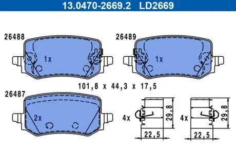 Керамічні гальмівні колодки задн, HYUNDAI TUCSON, KIA SPORTAGE V 1.6-2.5 11.20- ATE 13047026692