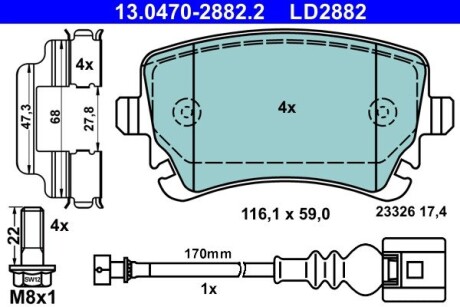 Тормозные колодки (задние) VW T5 (Lucas) Q+ (с датчиком) ATE 13047028822