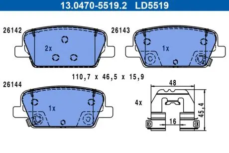 Керамічні гальмівні колодки задн, HYUNDAI SANTA FE IV, SANTA FE IV/SUV 2.0D-3.5 07.18- ATE 13047055192