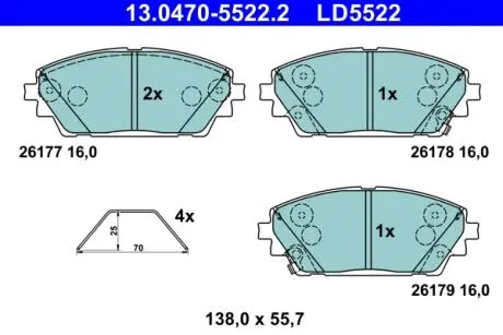 Тормозные колодки (передние) Mazda 3 19- ATE 13047055222