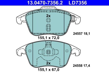 Колодки гальмівні (передні) Citroen C4 04-11/Peugeot 207/308 07-14/208 12-/307 03-09/3008 09-16 ATE 13047073562