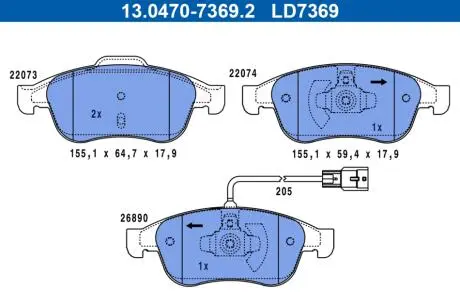 Гальмівні колодки, дискові ATE 13.0470-7369.2