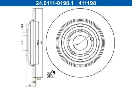 Диск гальмівний (задній) Ford Focus III/IV 10- (302x11) ATE 24011101981