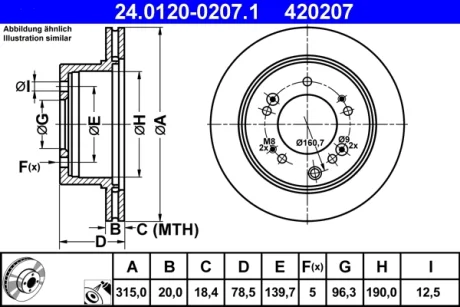 Диск гальмівний задн Лів/Прав KIA SORENTO I 2.5D/3.3 08.02-12.11 ATE 24012002071