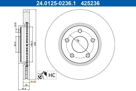 Диск гальмівний передн Лів/Прав FORD PUMA 1.0-1.5D 09.19- ATE 24012502361