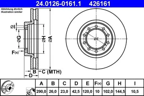 Диск тормозной 290x26x42,5 w ATE 24012601611