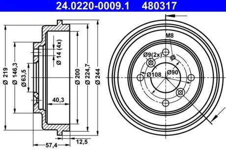Тормозной барабан ATE 24022000091