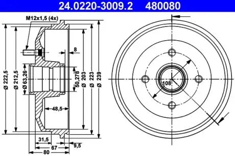 Тормозной барабан ATE 24022030092