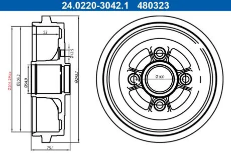 Гальмівний барабан задн NISSAN MICRA IV, NOTE 1.2/1.5D 05.10- ATE 24022030421
