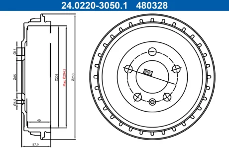 Гальмівний барабан задн SEAT ARONA, IBIZA V SKODA FABIA IV VW POLO VI 1.0-2.0 01.17- ATE 24022030501