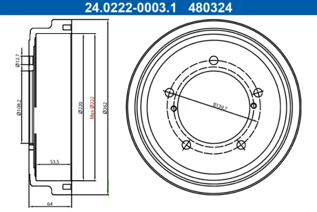 Гальмівний барабан 220X54 ATE 24022200031