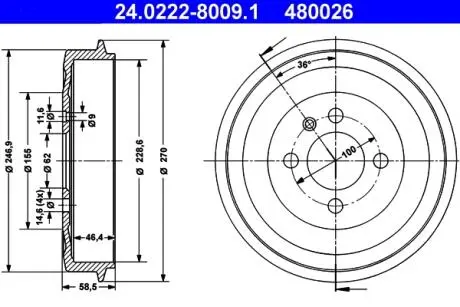 Фото 1 - гальмівний барабан ATE 24022280091 Гальмівний барабан ATE 24022280091 (фото 1)