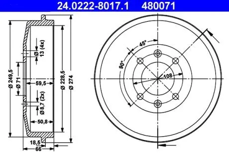 Тормозной барабан ATE 24022280171