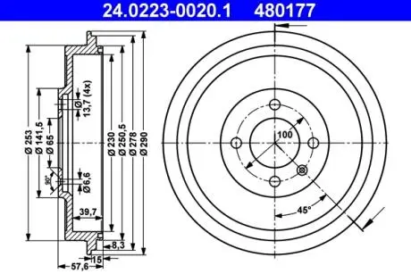 Тормозной барабан ATE 24022300201
