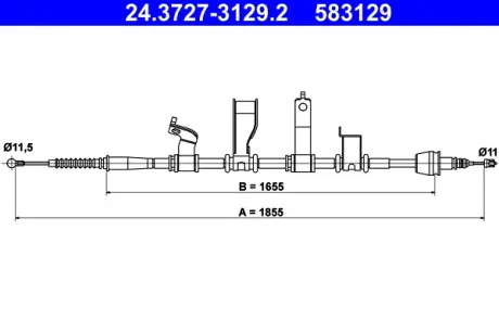 Трос стояночного гальма задн Прав (1855мм/1655мм) HYUNDAI IX20, KIA VENGA 1.4-1.6LPG 02.10- ATE 24372731292