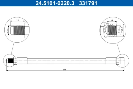 Гальмівний шланг гнучкий задн (довжина 250мм, M10x1) MERCEDES G (W461), G (W463), PAGODE (W113) 2.3-5.5 01.66- ATE 24510102203