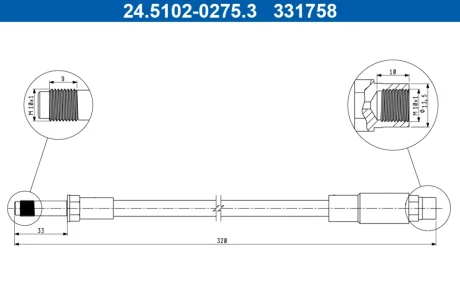Гальмівний шланг гнучкий задн Лів/Прав (довжина 320мм, M10x1) BMW 5 (E39) 2.0-4.9 09.95-05.04 ATE 24510202753