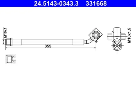 Гальмівний шланг (довжина 355мм, M10x1 1,5) OPEL ASTRA K, ASTRA K/KOMBI 1.0-1.6D 06.15- ATE 24514303433