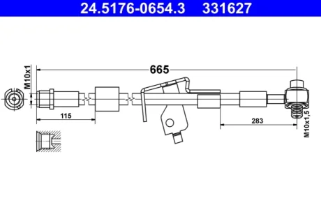 Гальмівний шланг задн Прав (довжина 654мм, 10мм, M10x1 1,5) CHEVROLET CRUZE, ORLANDO OPEL ASTRA J, ASTRA J GTC, ASTRA J/HATCHBACK, CASCADA, ZAFIRA C 1.3D-2.0D 05.09- ATE 24517606543