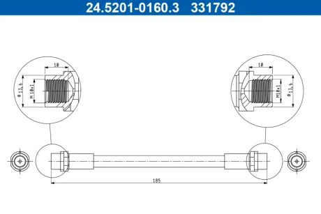 Гальмівний шланг гнучкий задн (довжина 185мм, M10x1) AUDI 80 B4, A4 B5 1.8-2.8 09.91-09.01 ATE 24520101603
