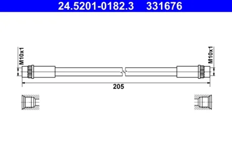 Гальмівний шланг (довжина 205мм, M10x1/M10x1) RENAULT TWINGO III, SMART FORFOUR, FORTWO 0.9-Electric 07.14- ATE 24520101823