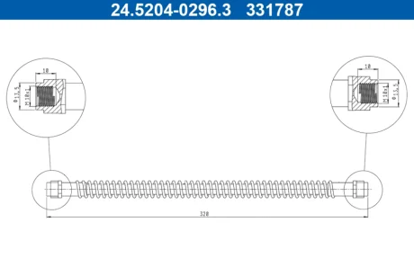 Гальмівний шланг гнучкий задн Лів/Прав (довжина 320мм, M10x1) PORSCHE 911, 911 TARGA, BOXSTER, BOXSTER SPYDER, CAYMAN 2.5-4.0 09.96-06.13 ATE 24520402963