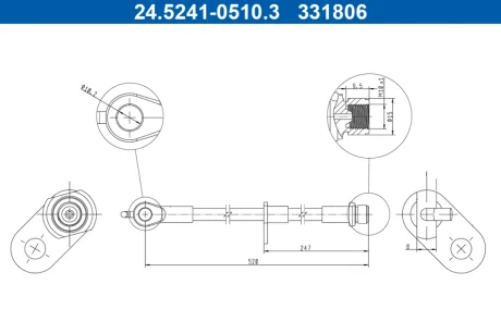 Гальмівний шланг задн Лів (довжина 520мм,діаметр 10мм, M10x1) TOYOTA C-HR, CAMRY, PRIUS 1.2-3.5 10.16- ATE 24524105103