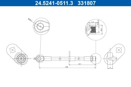 Гальмівний шланг задн Прав (довжина 520мм,діаметр 10мм, M10x1) TOYOTA C-HR, CAMRY, PRIUS 1.2-2.5H 10.16- ATE 24524105113
