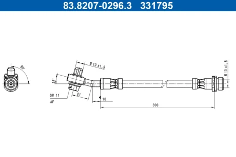 Гальмівний шланг гнучкий задн (довжина 300мм,діаметр 10мм, M10x1,5) FORD FOCUS IV 1.0-2.3 01.18- ATE 83820702963