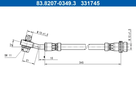 Гальмівний шланг гнучкий задн (довжина 345мм,діаметр 10мм, M10x1,5) FORD KUGA III 1.5-2.5H 07.19- ATE 83820703493