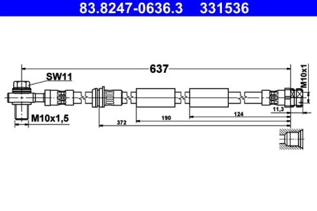 Тормозной шланг (передний) Skoda Octavia/Superb/VW Golf/Passat 12- ATE 83824706363 (фото 1)