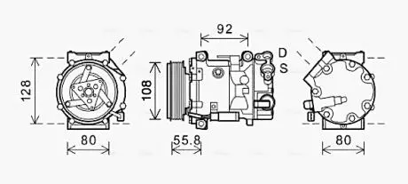 AVA CITROEN Компресор кондиціонера C4 GRAND PICASSO I 2.0 09-, C4 GRAND PICASSO II 1.6 13-, C4 II 2.0 HDi 09-, DS, PEUGEOT AVA COOLING CNAK282